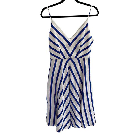 Milly Midi Length Monroe Dress Blue White Striped Linen Blend Womens 6 AS IS - Picture 2 of 9